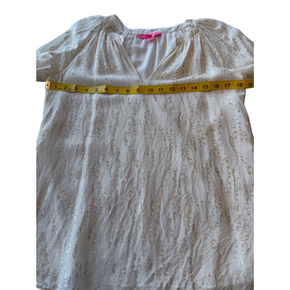 Lilly Pulitzer Silk Gold Metallic Fil Coupe Bell Sleeve Blouse White Small - Picture 3 of 8